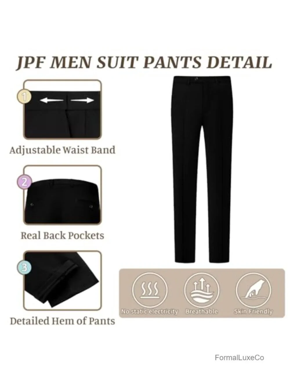 Men's 3-Piece Slim Fit Suit Set, Jacket Pants & Tie, Wedding & Prom
